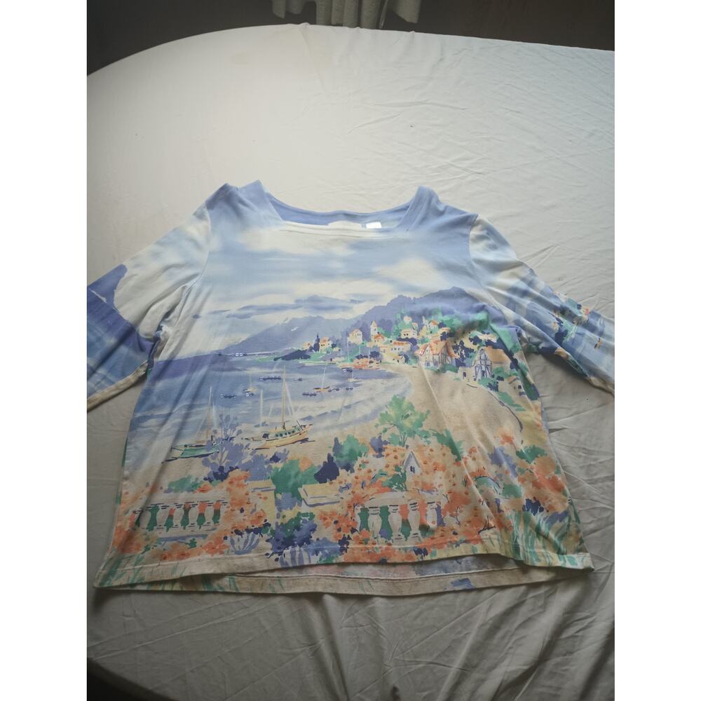 Vintage Alfred Dunner Boating Beach Vacation Top Blouse Scenery Women Size XL‎